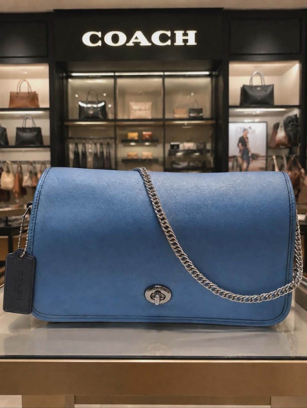 Coach Limited Edition Blue Leather Chain Shoulder Bag Crossbody Purse K1681